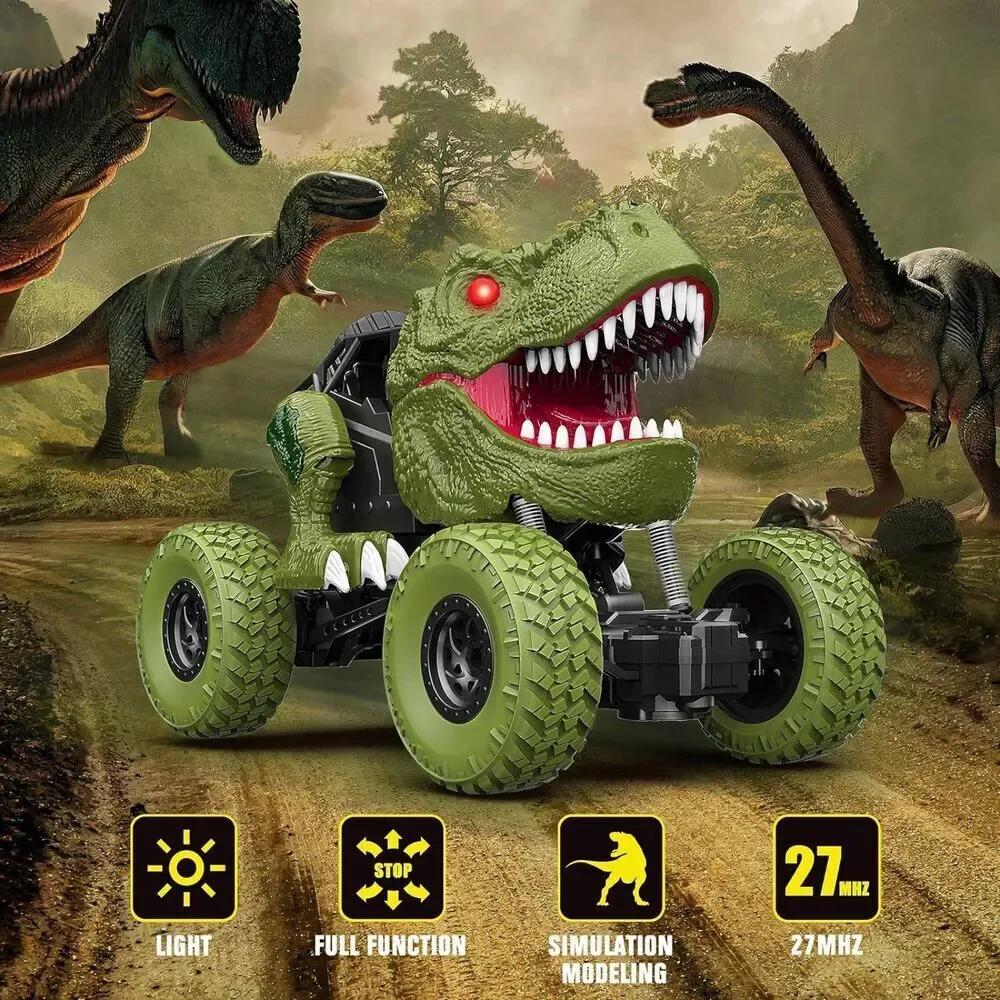 2.4Ghz All Remote Control Dinosaur Car With Light Rechargeable 4WD Off Road Toys